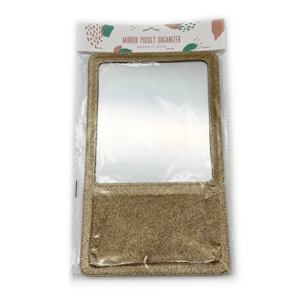 Gold Glitter Mirror Pocket Organizer magnetic back great for locker